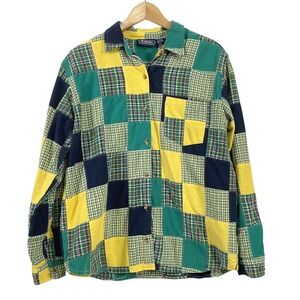 Bridgewater Mens 100% Cotton Patchwork Long‎ Sleeve Button Up Shirt L Multicolor